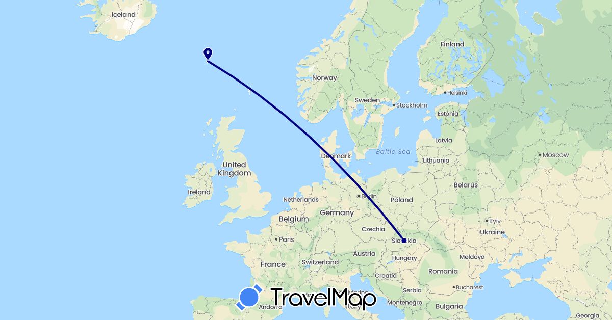 TravelMap itinerary: driving in Faroe Islands, Slovakia (Europe)